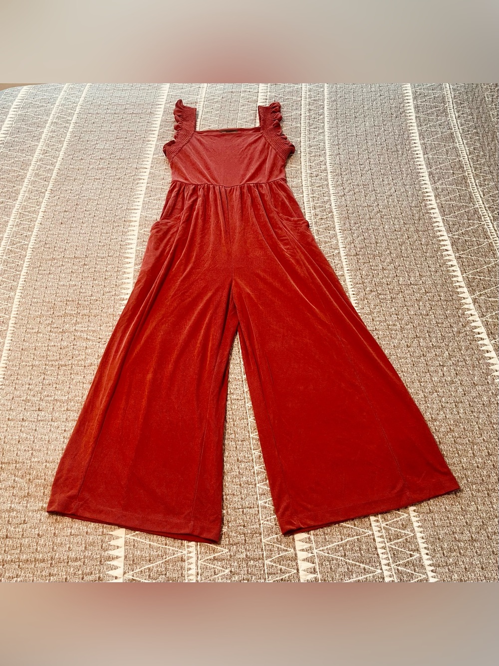 Saturday Sunday Anthropologie Rebecca Jumpsuit S Rust Wide Leg Smocked